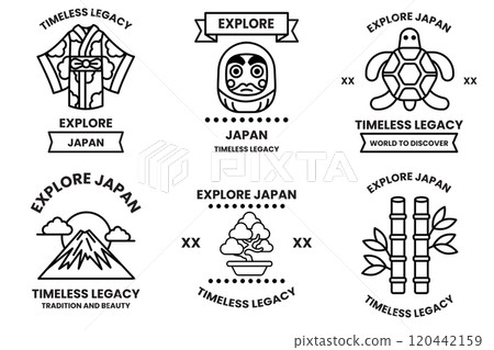 A set of different badges in concept of Explore Japan A set of different badges in concept of Explore Japan 120442159