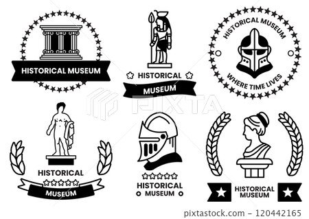 A set of different historical museum badges 120442165