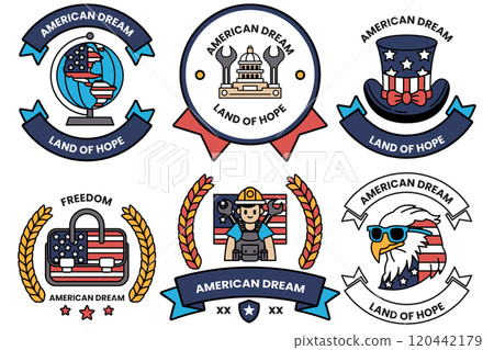 A set of different American dream badges A set of different American dream badges 120442179