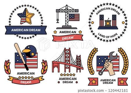 A set of different American dream badges 120442181