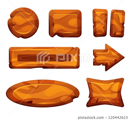 Wood button frame for game. Arrow sign board ui Wood button frame for game. Arrow sign board ui 120442623
