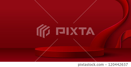 3d red product podium in abstract studio scene 3d red product podium in abstract studio scene 120442637