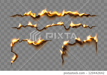 Burning paper edges with glowing flames 120442642
