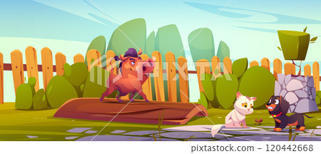 Cute animals in summer garden 120442668