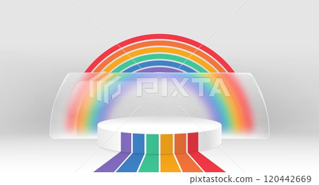 Pride themed white circular podium Pride themed white circular podium 120442669