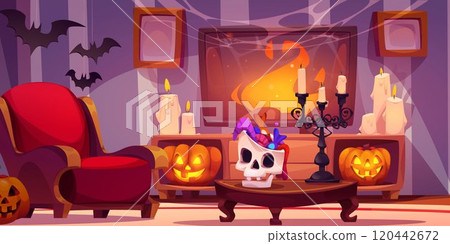 Cozy Halloween room interior Cozy Halloween room interior 120442672
