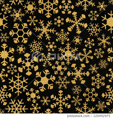 Golden seamless winter pattern with snowflakes 120442975