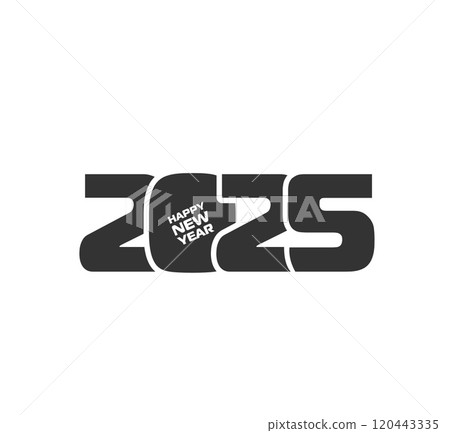 2025 number and New Year greeting text for winter holiday calendar, vector icon. Happy New Year 2025 bold font text for calendar page branding, invitation poster, magazine or social media post label 120443335