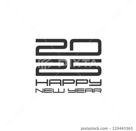 2025 New Year calendar number and greeting text for winter holiday, vector icon. Happy New Year 2025 calendar page branding element for invitation poster, magazine or social media greeting font label 120443363