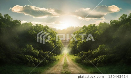 有晨霧的山路風景 120443414