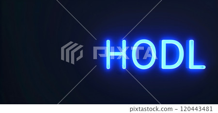 Neon inscription HODL on dark shabby wall 120443481