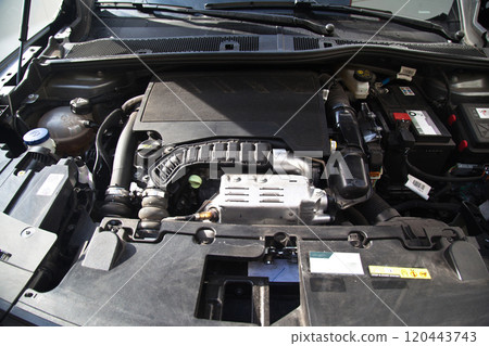 General check is done on the engine section of the car. Car maintenance and repair works, vehicle service section General check is done on the engine section of the car. Car maintenance and repair works, vehicle service section 120443743