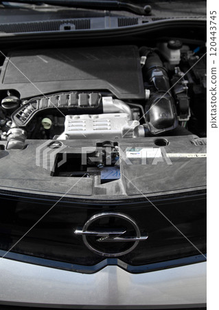 General check is done on the engine section of the car. Opel car maintenance and repair works, vehicle service section 120443745