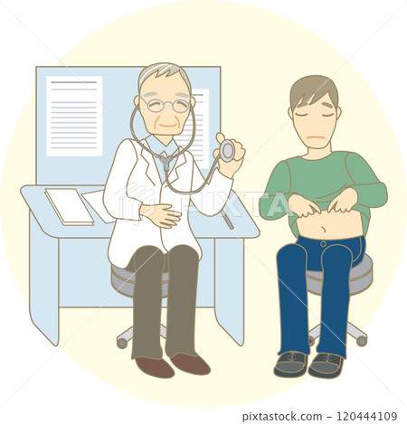 A person being examined by a kind-looking doctor at a hospital 120444109