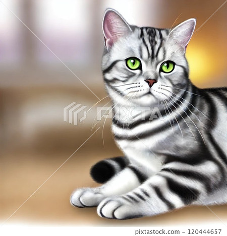 一隻貓坐著。 120444657