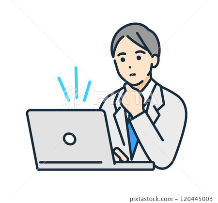A vector illustration of a male high school student studying on a laptop in his room. A vector illustration of a male high school student studying on a laptop in his room. 120445003