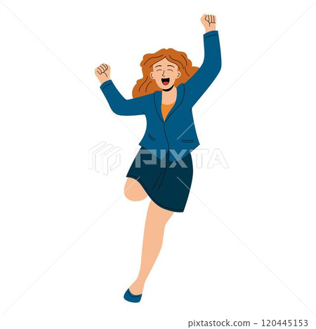 Excited woman celebrating success with a joyful jump 120445153