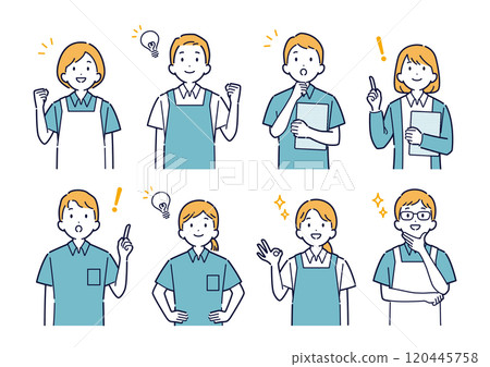 Illustration set of a caregiver looking up and with a bright expression 120445758