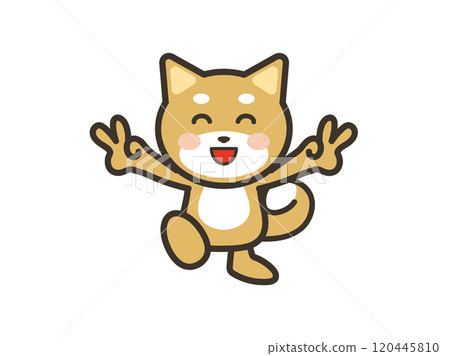 Illustration of a cute dog in a good mood with a double peace sign Illustration of a cute dog in a good mood with a double peace sign 120445810