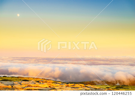 Clouds above mountain. Serra da Estrela in Portugal. 120446255