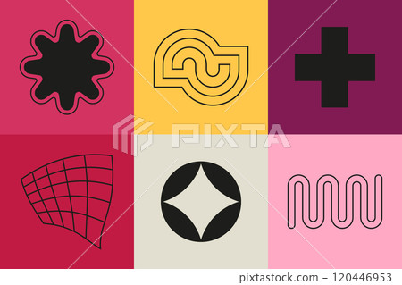 Simple geometric shapes and patterns - set of flat design style colorful illustrations Simple geometric shapes and patterns - set of flat design style colorful illustrations 120446953