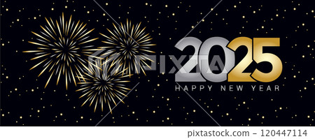 happy new year 2025 golden firework on night background vector illustration 120447114