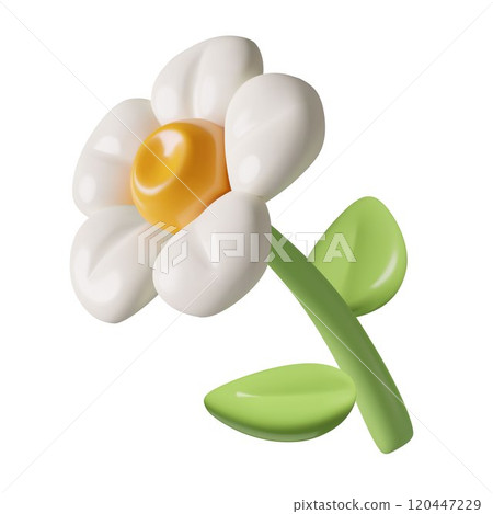 Daisy or chamomile flower 3d icon in a cute plastic style isolated on white background 120447229