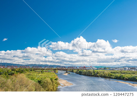 The Kizu River flows through Yawata City, Kyoto Prefecture The Kizu River flows through Yawata City, Kyoto Prefecture 120447275