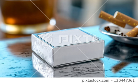 white box with space for text with nicotine patch. 120447361