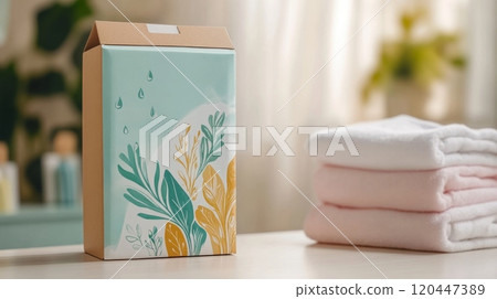 Cardboard box with eco-friendly laundry capsules 120447389