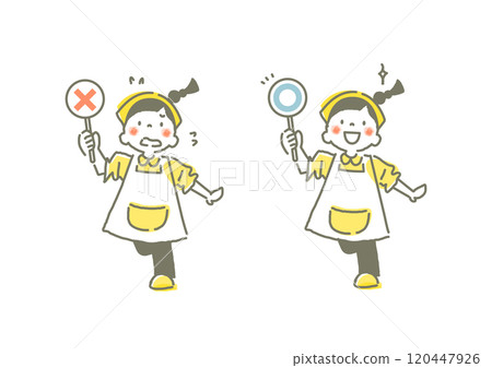 Girl helping out - True or false set - Stylish and cute hand-drawn illustration 120447926