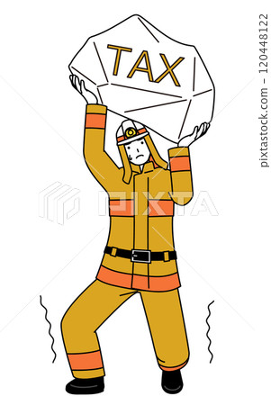 Firefighters in fire suits suffering from tax hikes 120448122