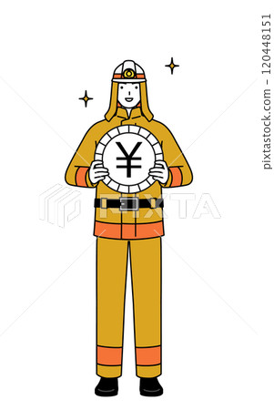 外匯收益和日圓堅挺的形象，穿著防火衣的消防員 120448151