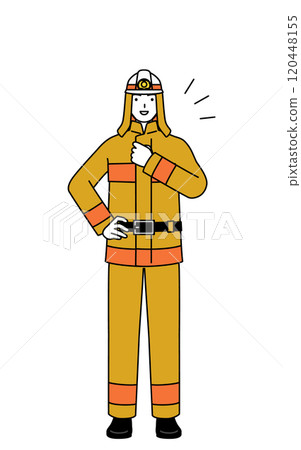 穿著消防服的消防員搥胸頓足 120448155