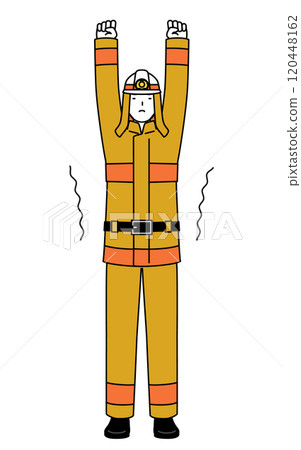 穿著消防服的消防員伸展身體 120448162