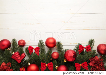 Christmas or New Year red decoration on white background. Christmas or New Year red decoration on white background. 120448420