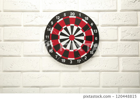 Dart Board on the white wall background. Dart Board on the white wall background. 120448815