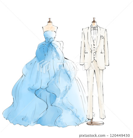 Light blue dress and tuxedo wedding 120449430