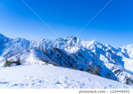 [Snowy mountain material] Landscape seen from Mt. Kotomi in winter [Nagano Prefecture] 120449491