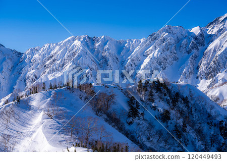 [Snowy mountain material] Landscape seen from Mt. Kotomi in winter [Nagano Prefecture] 120449493