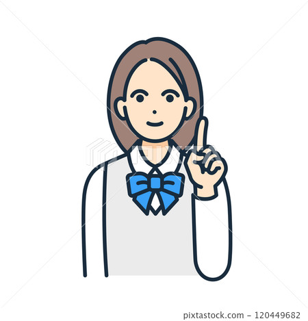 A woman in uniform. Vector illustration of a girl pointing. 120449682