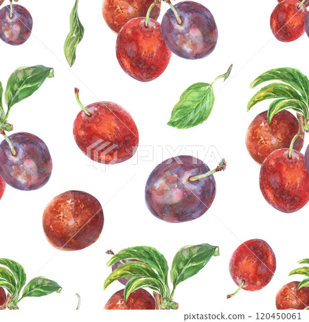 Pattern seamless of plums branches with leaves.... - Stock Illustration ...