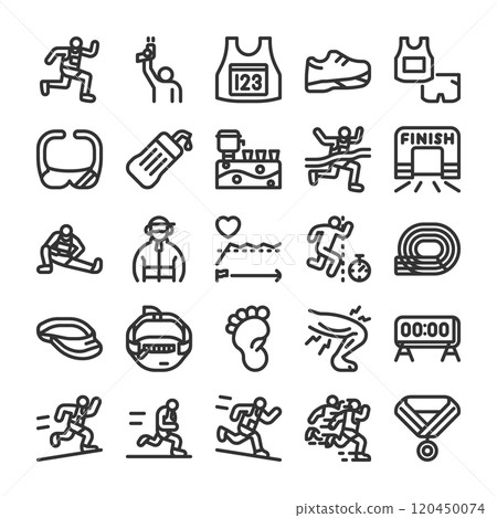 Marathon running competition icon set Marathon running competition icon set 120450074
