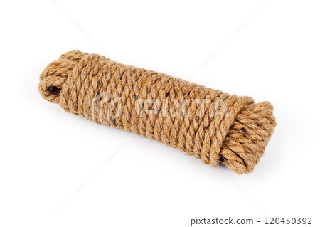 a coil of jute rope 120450392