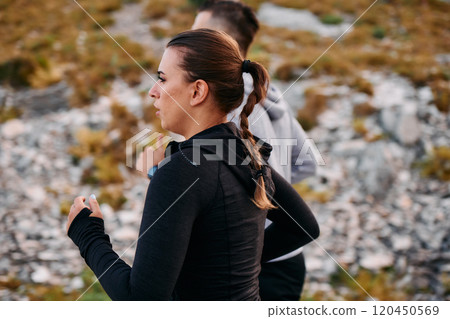 A Couple's Energizing Morning Run in the Mountains A Couple's Energizing Morning Run in the Mountains 120450569