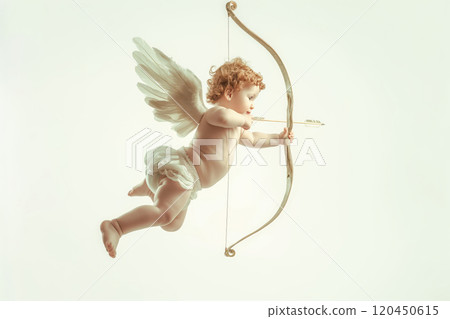 cute curly baby cupid shoots an arrow from his bow, valentines day cute curly baby cupid shoots an arrow from his bow, valentines day 120450615