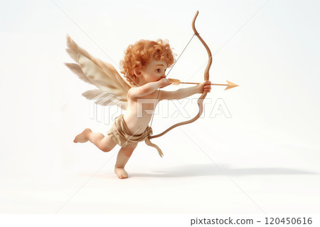 cute curly baby cupid shoots an arrow from his bow, valentines day 120450616