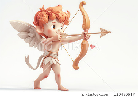 cute curly baby cupid shoots an arrow from his bow, valentines day 120450617