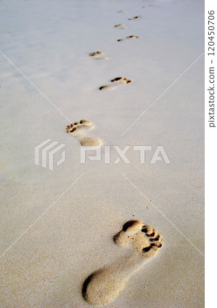Footprint in sand on beach Footprint in sand on beach 120450706