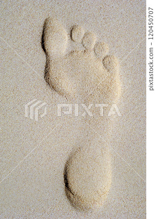 Footprint in sand on beach 120450707